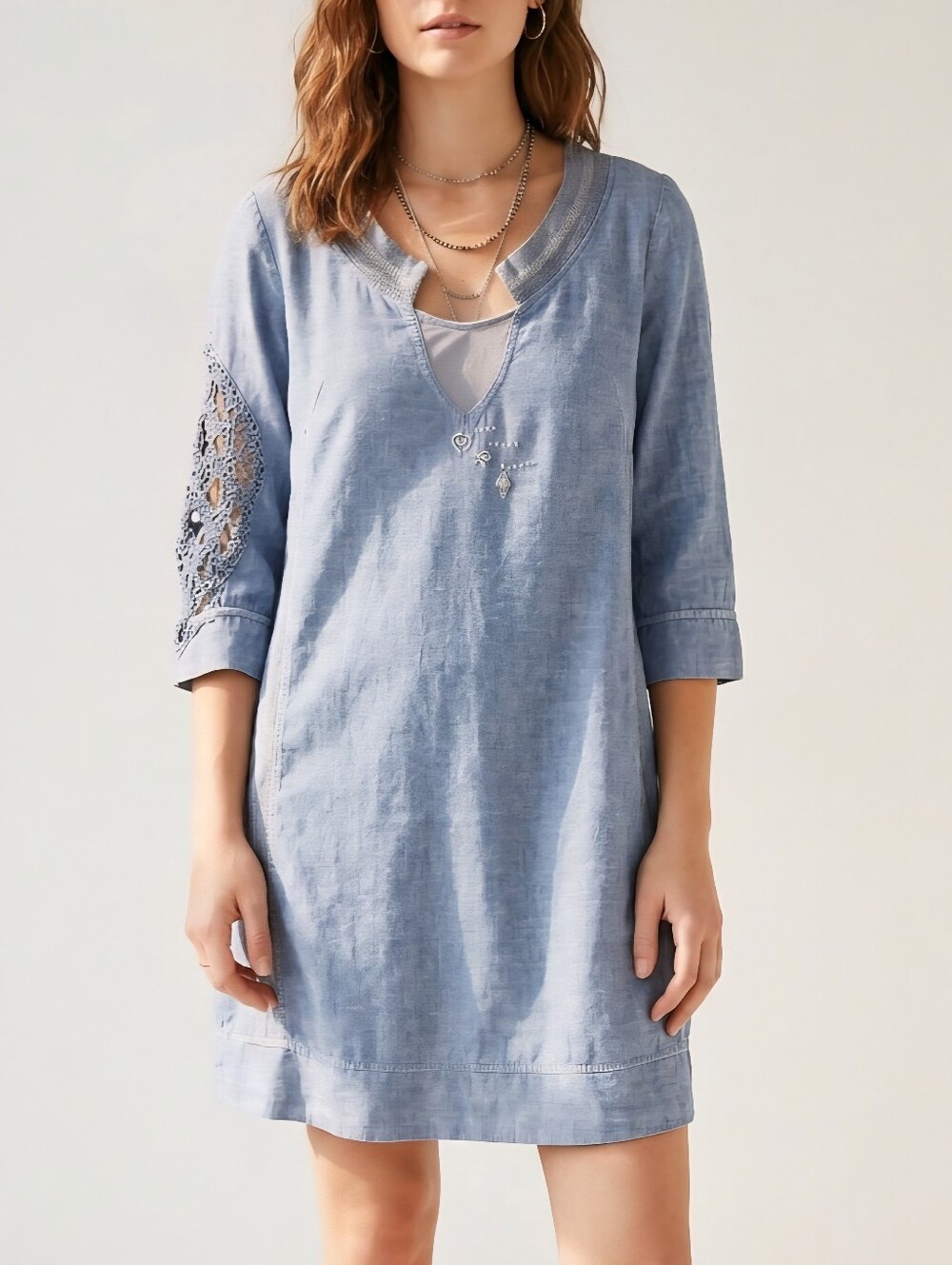 (190EUR) Elisa Cavaletti 100% Linen Light Blue Women's Tunic Top 3/4 Sleeve
